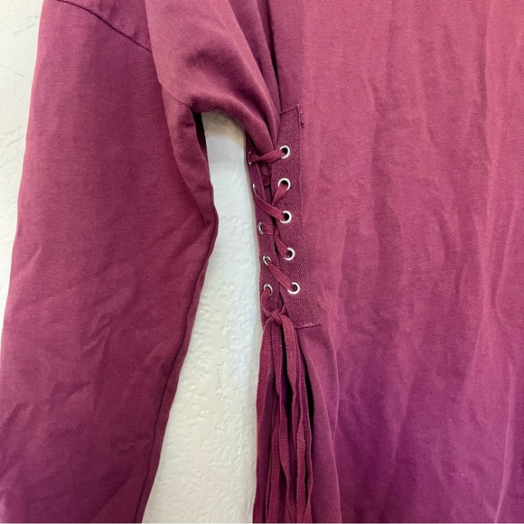 silence + noise UO Wine Side Lace Up Cinch Long sleeve Mini Dress, Size S - Picture 4 of 9